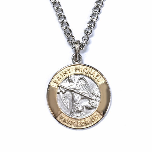 3/4 Inch Silver Tone Catholic Patron Saint Medal on Chain 